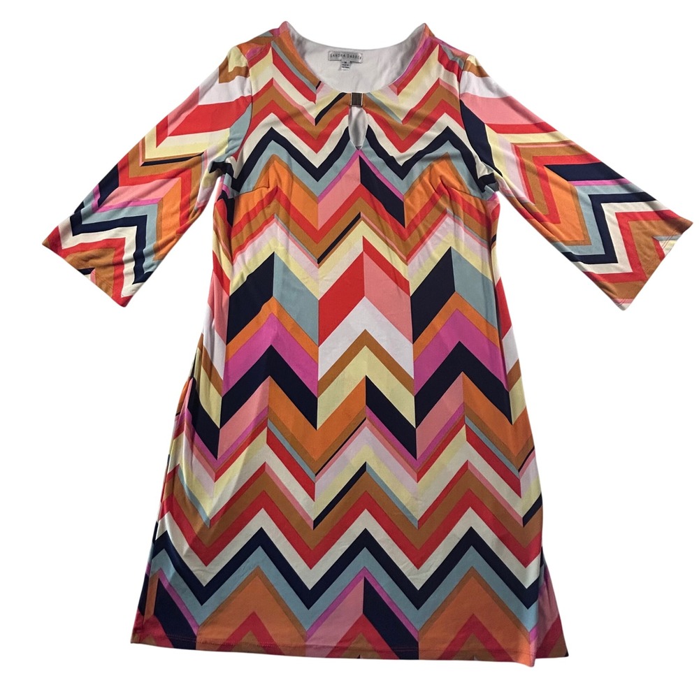 Sandra Darren Multicolor Chevron Print Dress, 3/4 Sleeve, Career Casual Medium